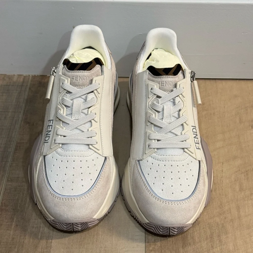 (SOLD) Fendi Flow Cream nylon and suede low-tops - Size 38.5 - Picture 4 of 15